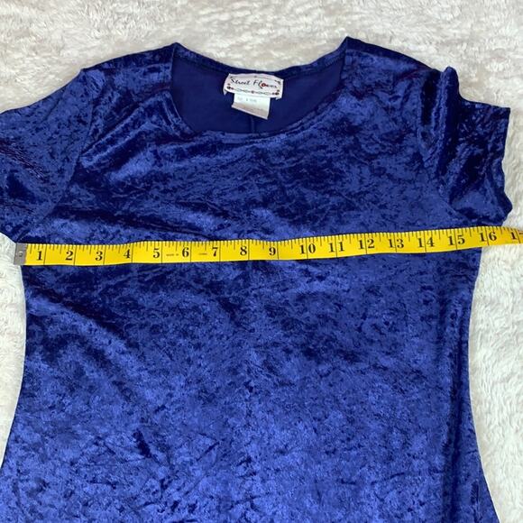 Vintage 90s Street Flower blue crushed velvet long stretch sheath dress, med - Picture 4 of 6